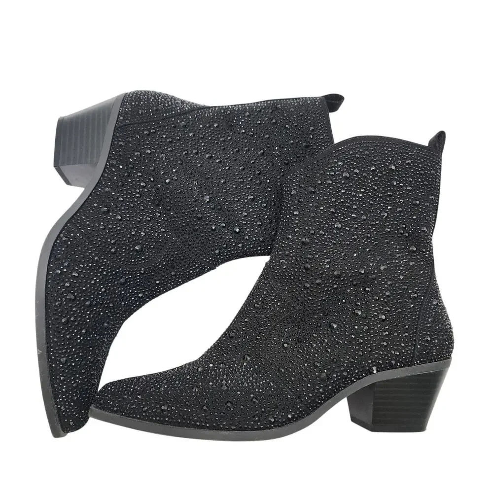 Jessica Simpson Womens Size 9.5 Oviedo Black Rhinestone Western Booties - Picture 7 of 10